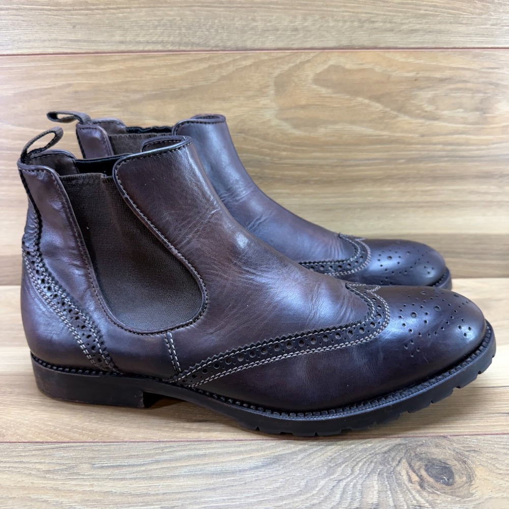 CANALI Wingtip Medallion Chelsea Boots Mens 8.5 EU 41.5 FLAWED Brown Leather Lug